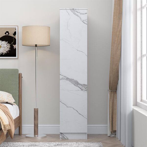 ZITA Compact 1-Door Wardrobe in White Marble Effect - Bedroom Storage, (L) 50cm x (W) 37.5cm x (H) 180cm, Stylish and Space-Saving - Image 3