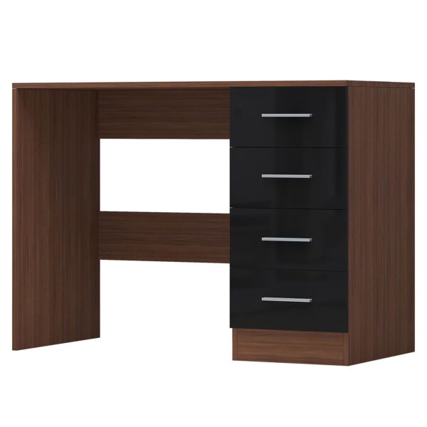 Reflect 4 Drawer Desk - Black Gloss & Walnut - Modern Bedroom Storage for Vanity, Work or Study - H: 72cm x W: 99cm x D: 39.5cm - Image 3