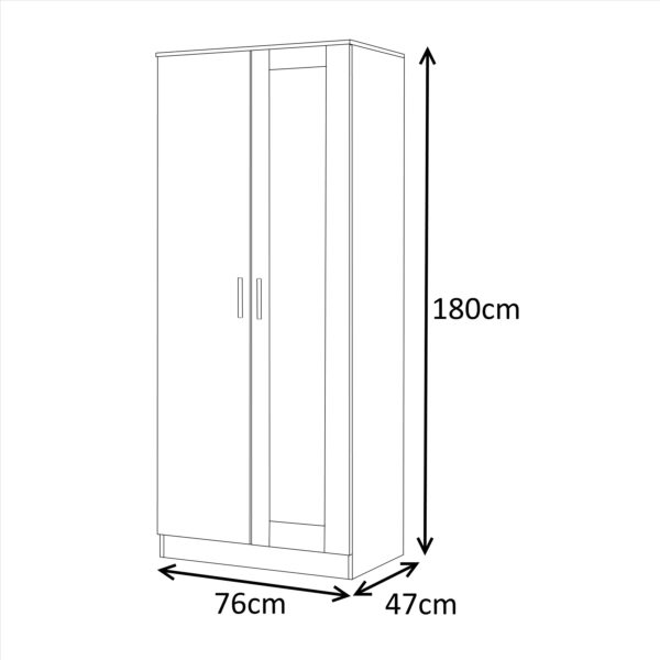 Reflect 2 Door Mirrored Wardrobe - Black Gloss & Black Oak - Hanging Rails & Shelves - H: 180cm x W: 76cm - Modern Sleek Design - Image 9