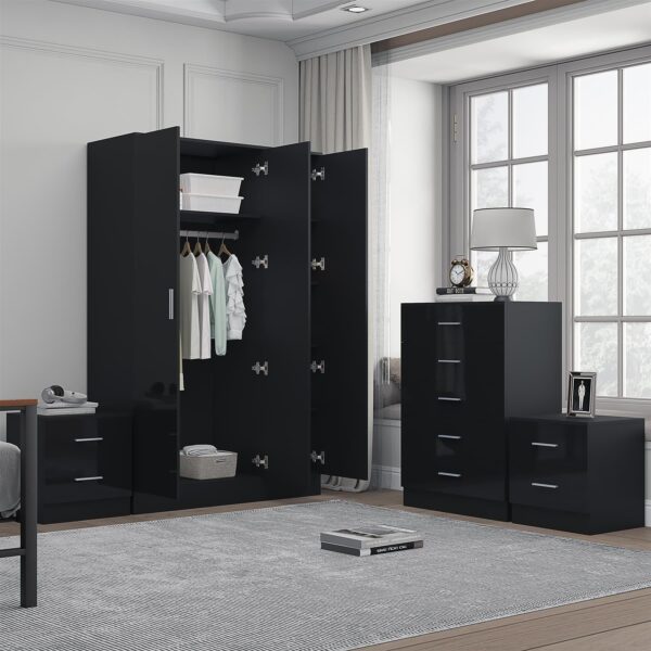 REFLECT Gloss 4pc Set - 3 Door Mirrored Wardrobe + 5 Draw Chest + 2 Bedsides - Image 25