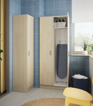 VITA Oak Utility Storage Cupboard - 1 Door Cabinet with 3 Shelves - Modular Storage for Kitchen or Utility Room.