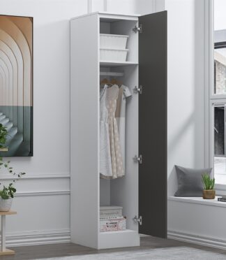 Reflect 1 Door High Gloss Wardrobe - Grey & White, Durable Melamine Finish - Modern Bedroom Storage - Single Door Wardrobe