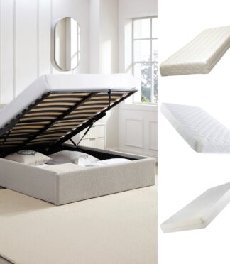 TEDDY Boucle Gas Lift Ottoman Storage Bed in Beige with 4 Size + Mattress Option