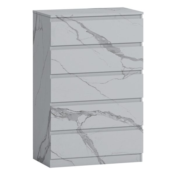ZITA Bedroom Furniture Tall 5 Drawer Chest in White OR Grey Marble Colour Option - Image 6