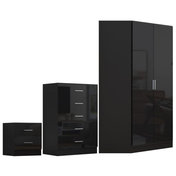 Reflect 2 Door Corner Wardrobe, 5 Drawer Chest, 2 Drawer Bedside - Black Gloss & Black Oak - Bedroom Furniture Set - Image 5
