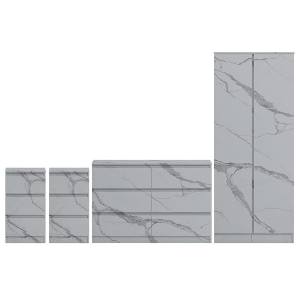 ZITA 4pc Set - 2 Door Wardrobe + Wide Chest + 2 Bedsides in White OR Grey Marble - Image 4