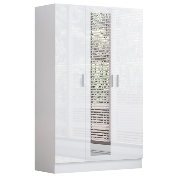 Reflect 3 Door Mirror Wardrobe, 5 Drawer Chest, 2 Drawer Bedside & Desk - White Gloss & Matt White - Modern Bedroom Furniture Set - Image 5