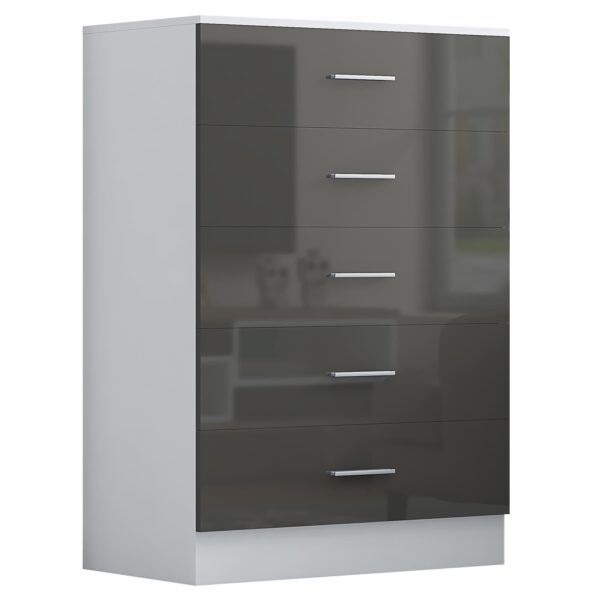 Reflect 1 Door Plain Wardrobe, 5 Drawer Chest, 2x 2 Drawer Bedsides - Grey Gloss & Matt White - Modern Bedroom Furniture Set - Image 11