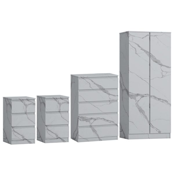 ZITA White Marble Effect 4 Piece Bedroom Set - 2 Door Wardrobe, Tall Chest & 2 Bedside Tables, Stylish Storage Solution - Image 4