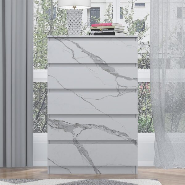ZITA Bedroom Furniture Wardrobe Chest Bedside in White OR Grey Marble Colour - Image 39