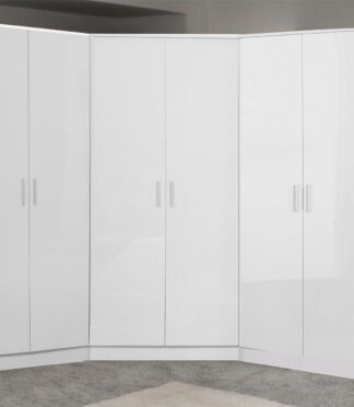 Reflect 3pc Wardrobe Bundle - 2 Door Corner + 2x 2 Door Plain - White Gloss & Matt White - H: 180cm x W: 179cm x D: 103cm