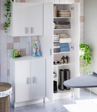 VITA Multi-Use White Cupboard Set- Freestanding & Wall Hung Storage Units for Home Organisation
