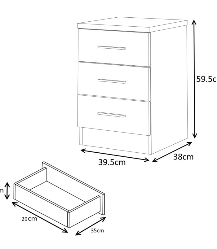 REFLECT Gloss 4pc Set - 2 Door Sliding Wardrobe + Wide Chest + Bedside + Desk.