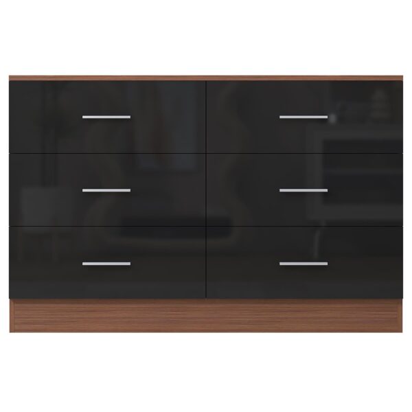 Reflect Wide 6 Drawer Chest - Black Gloss & Walnut - Modern Bedroom Storage Unit with Drawers - H: 75cm x W: 112cm x D: 40cm - Image 5