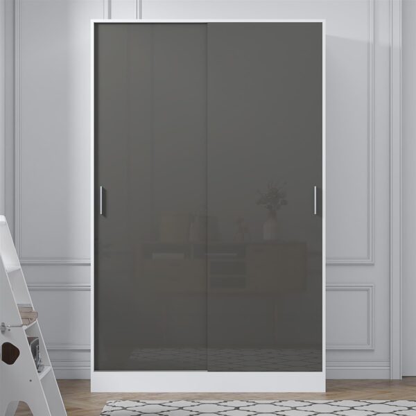 Reflect 2 Door Sliding Wardrobe - Grey Gloss & Matt White - Hanging Rails & Shelves - H:180cm x W: 120cm x D: 58cm - Modern Design - Image 3
