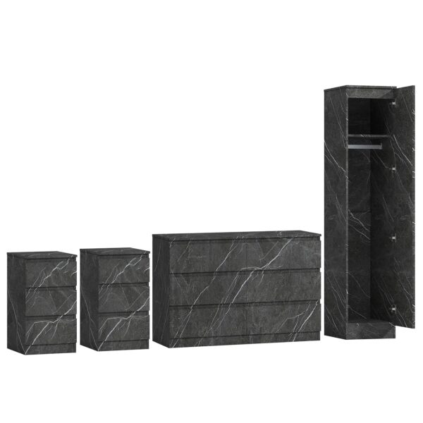 ZITA Grey Marble Effect 4pc Bedroom Set - 1-Door Wardrobe, Wide Chest & 2 Bedside Tables, Contemporary Bedroom Storage Solution - Image 6