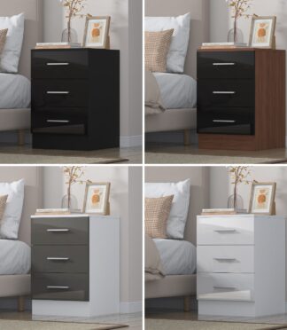 REFLECT Gloss Bedroom Furniture Tall 3 Drawer Bedside - 4 Colour Options