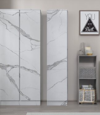 ZITA White Marble Effect 2 Piece Wardrobe Set - 2 Door and 1 Door, Spacious Bedroom Storage Solutions.