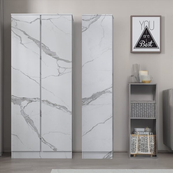 ZITA White Marble Effect 2 Piece Wardrobe Set - 2 Door and 1 Door, Spacious Bedroom Storage Solutions.