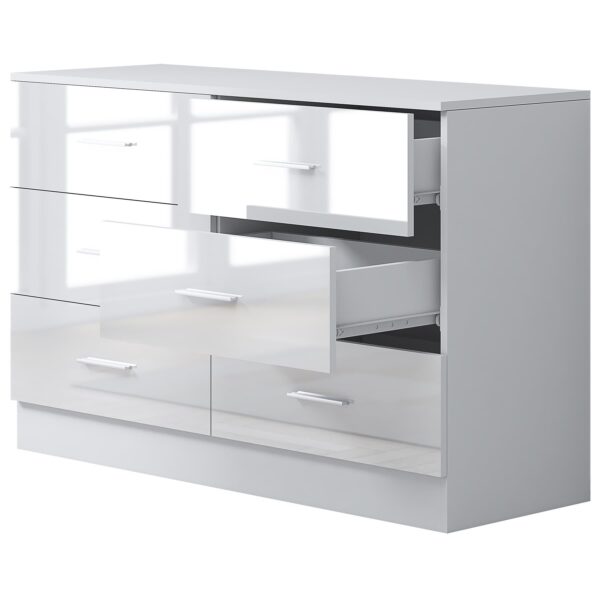 Reflect Wide 6 Drawer Chest - White Gloss & Matt White - Modern Bedroom Storage Unit with Drawers - H: 75cm x W: 112cm x D: 40cm - Image 4