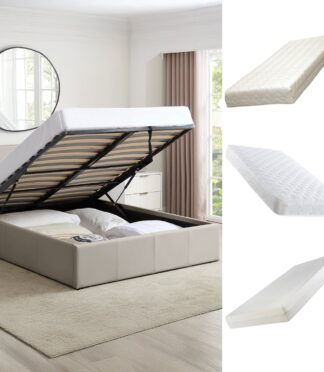 LUNA Faux Leather Ottoman Storage Bedframe in Beige 4 Size + Mattress Options