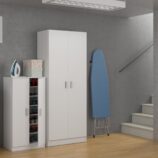 BELLINI White 2 Door Shoe Storage Cabinet - 6 Shelves Holds 20 Pairs - Space-Saving Design - H: 108cm x W: 55cm x D: 36cm.
