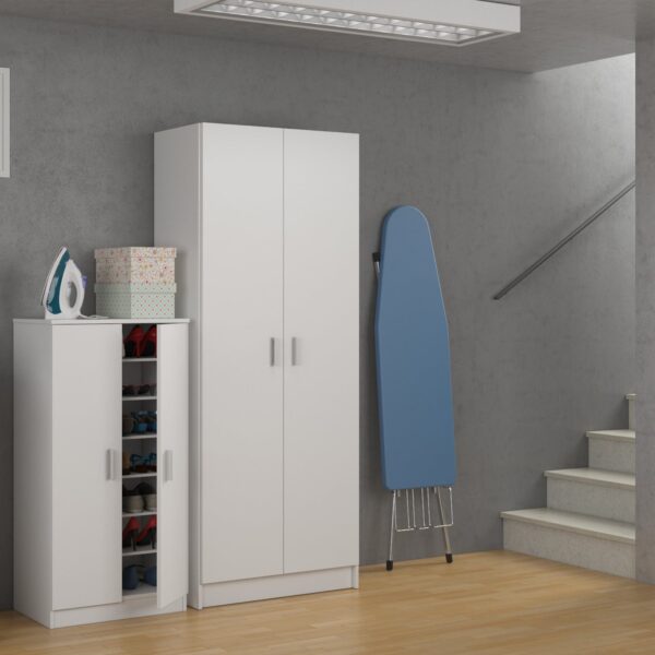 BELLINI White 2 Door Shoe Storage Cabinet - 6 Shelves Holds 20 Pairs - Space-Saving Design - H: 108cm x W: 55cm x D: 36cm.