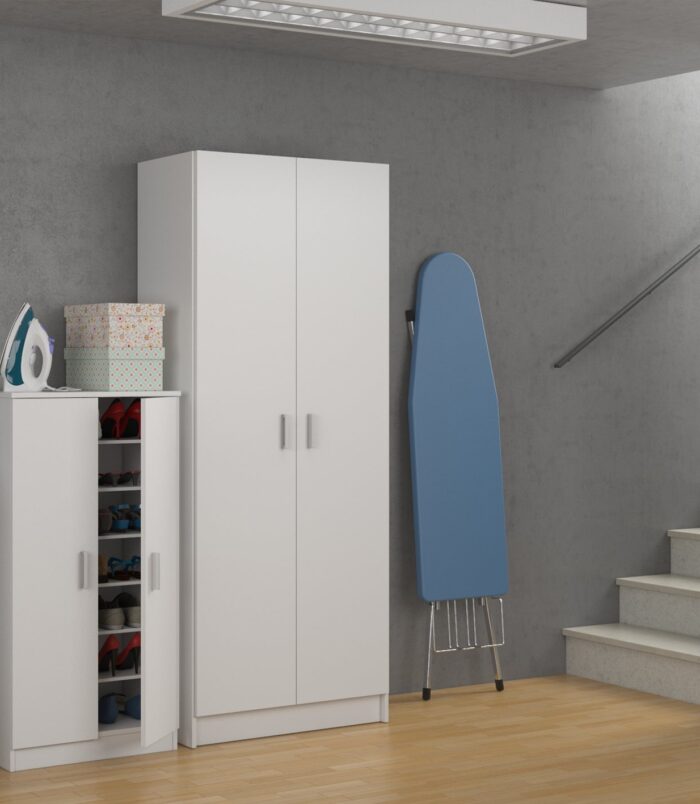 BELLINI White 2 Door Shoe Storage Cabinet - 6 Shelves Holds 20 Pairs - Space-Saving Design - H: 108cm x W: 55cm x D: 36cm.