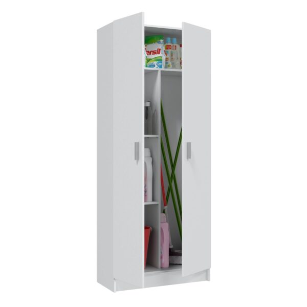 BALTIC Tall White Bathroom Storage Cabinet with 2 Doors- Slim Reversible Design.