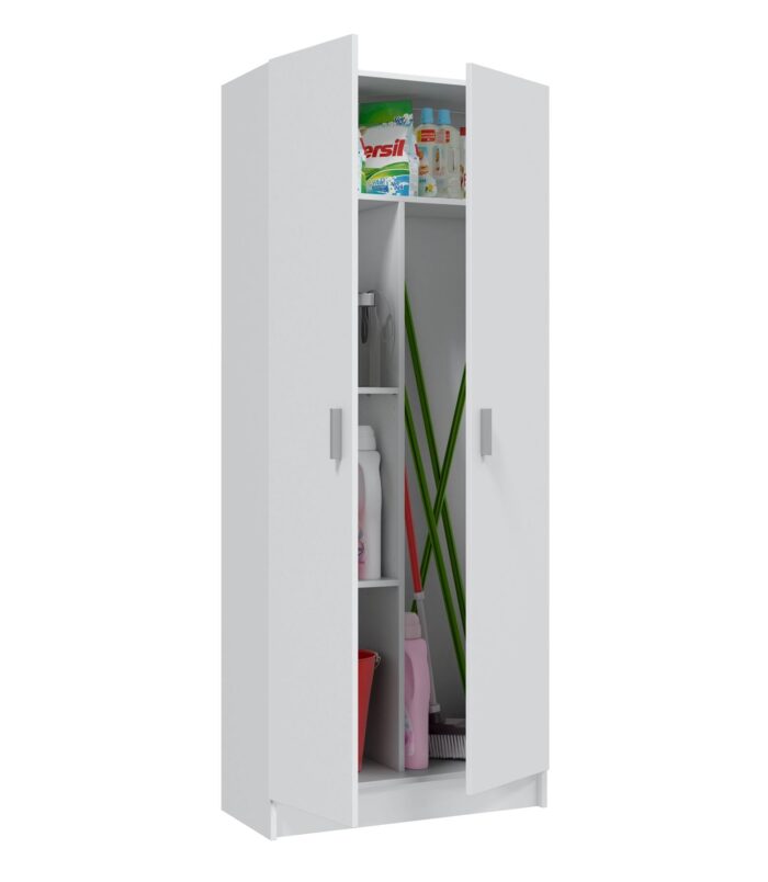 BALTIC Tall White Bathroom Storage Cabinet with 2 Doors- Slim Reversible Design.