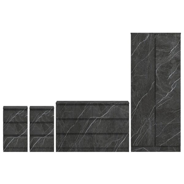 ZITA Grey Marble Effect 4 Piece Bedroom Set - Wardrobe, 6 Drawer Chest & 2 Bedside Tables, Stylish Bedroom Furniture - Image 2