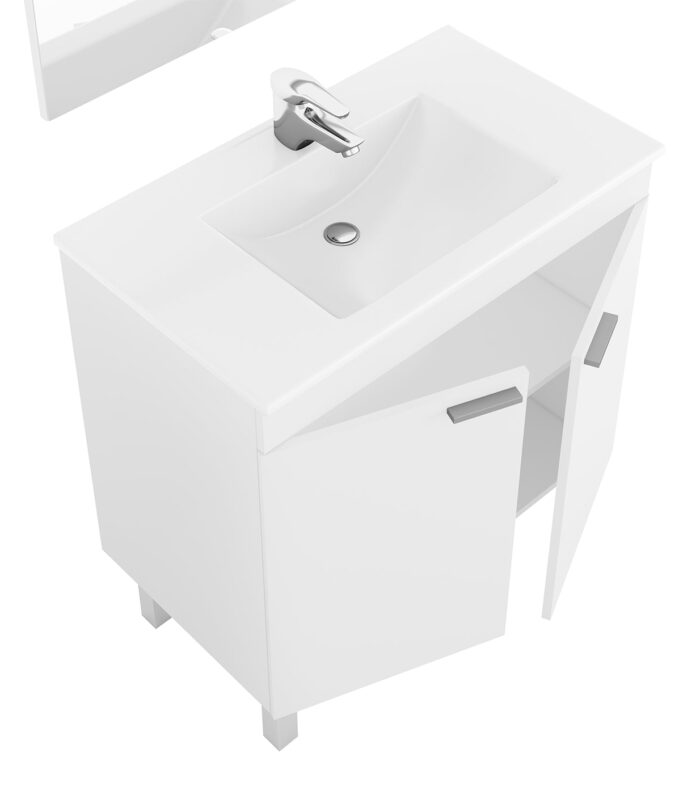 BALTIC 80cm Wide White Sink Unit 2 Door Under Basin Cabinet with Mirror.