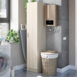 VITA Oak Utility Storage Cupboard - 1 Door Cabinet with 3 Shelves - Modular Storage for Kitchen or Utility Room.