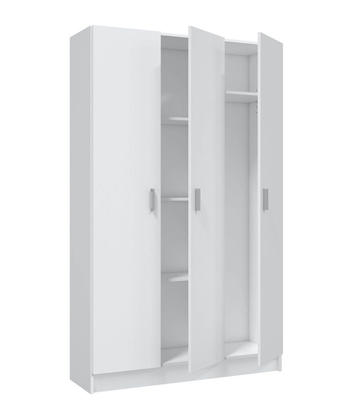 VITA White 3 Door Broom Cupboard - Modular Kitchen & Utility Room Cleaning Storage Cabinet - H: 180cm x W: 109cm x D: 37cm.