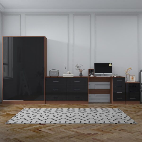 REFLECT Gloss 4pc Set - 2 Door Sliding Wardrobe + Wide Chest + Bedside + Desk - Image 25