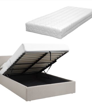 TEDDY BOUCLE 3FT Single Beige Ottoman Storage Bed Gas Lift Up (3ft) - (L) 203cm x (W) 108cm with Memory Foam & Spring Mattress