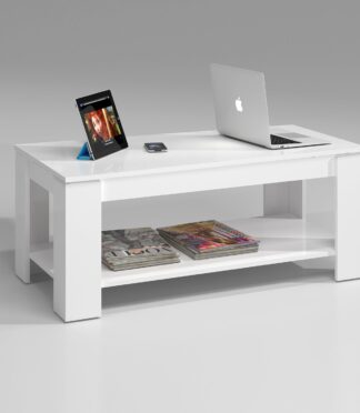 AMBIT White Lift-Up Storage Coffee Table with Shelf- Modern Living Room Furniture
