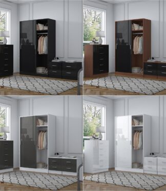 REFLECT Gloss 4pc Set - 2 Door Sliding Wardrobe + 5 Draw Chest + 2 Bedsides