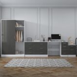 REFLECT Gloss 4pc Set - 2 Door Sliding Wardrobe + Wide Chest + Bedside + Desk.