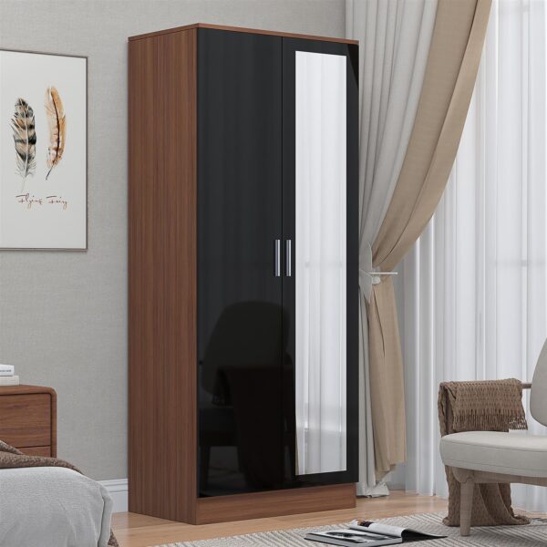 REFLECT High Gloss Bedroom Furniture Wardrobe Chest Bedside Desk - Black/Walnut - Image 53