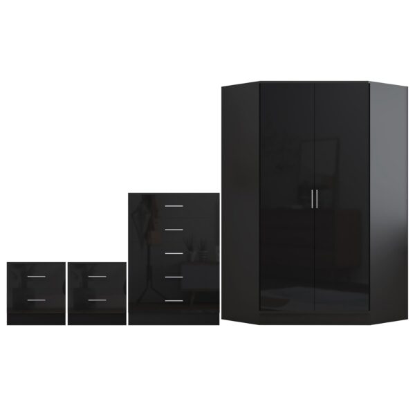 Reflect 2 Door Corner Wardrobe, 5 Drawer Chest, 2x 2 Drawer Bedsides - Black Gloss & Black Oak - Bedroom Furniture Set - Image 10
