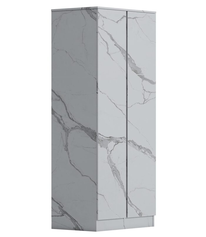 ZITA White Marble Effect 2 Piece Wardrobe Bundle - 2 x 2-Door Wardrobes, (L) 50cm x (W) 76cm x (H) 180cm.