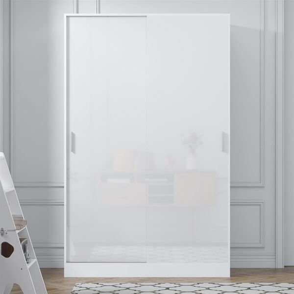 Reflect 2 Door Sliding Wardrobe - White Gloss & Matt White - Hanging Rails & Shelves - H:180cm x W:120cm x D: 58cm - Modern Design - Image 3