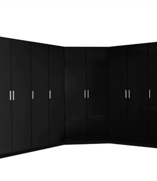 Reflect 4pc Wardrobe Bundle - 2 Door Corner + 2x 3 Door Plain + 1 Door Plain - Black Gloss & Black Oak - H: 180cm x W: 179cm