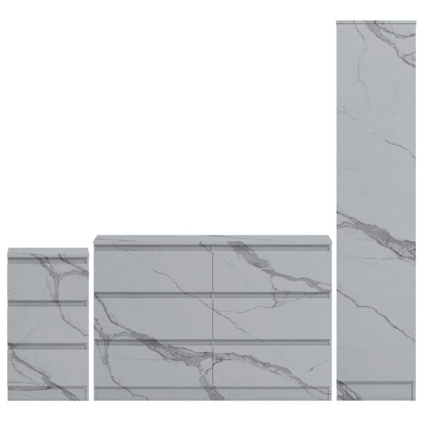 ZITA White Marble Effect 3 Piece Bedroom Set - 1-Door Wardrobe, Wide Chest & Bedside Table, Stylish Modern Bedroom Furniture - Image 5