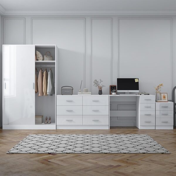 REFLECT Gloss 4pc Set - 2 Door Sliding Wardrobe + Wide Chest + Bedside + Desk.