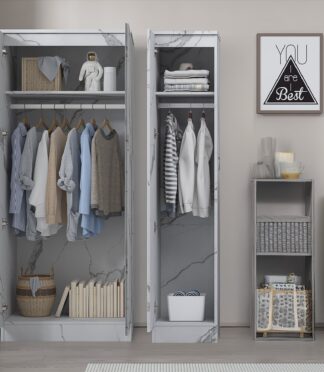 ZITA White Marble Effect 2 Piece Wardrobe Set - 2 Door and 1 Door, Spacious Bedroom Storage Solutions.