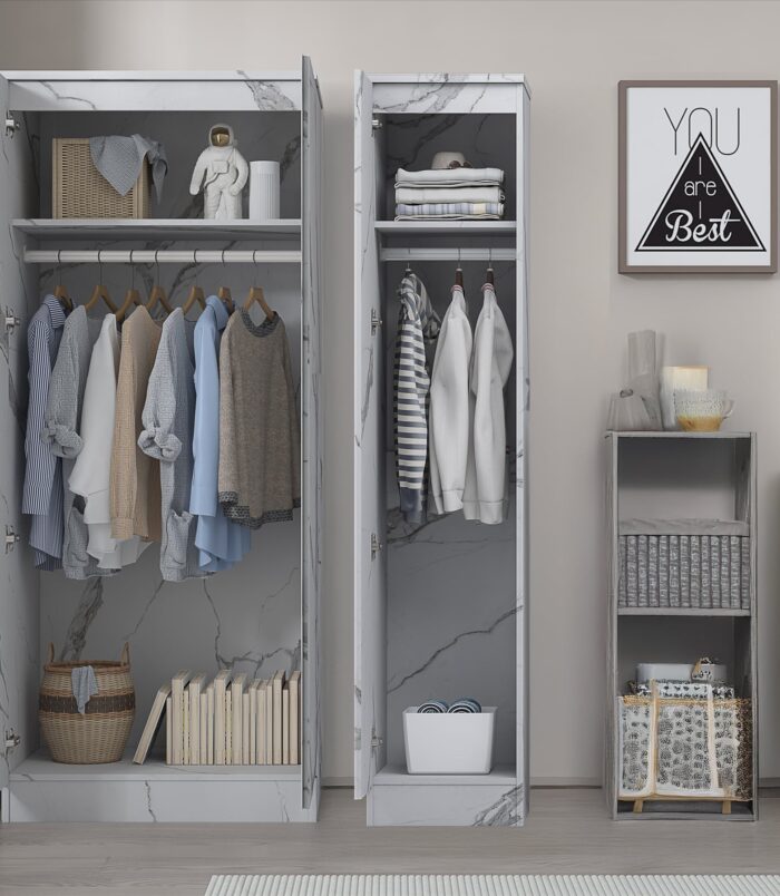 ZITA White Marble Effect 2 Piece Wardrobe Set - 2 Door and 1 Door, Spacious Bedroom Storage Solutions.