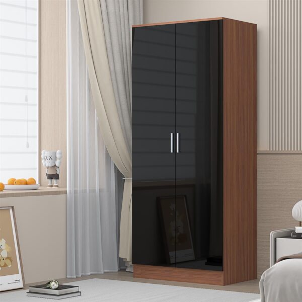 REFLECT High Gloss Bedroom Furniture Wardrobe Chest Bedside Desk - Black/Walnut - Image 28
