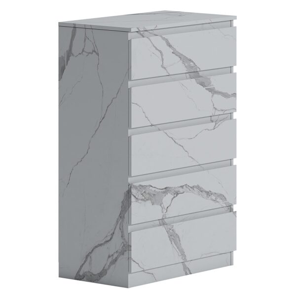 ZITA Bedroom Furniture Tall 5 Drawer Chest in White OR Grey Marble Colour Option - Image 4